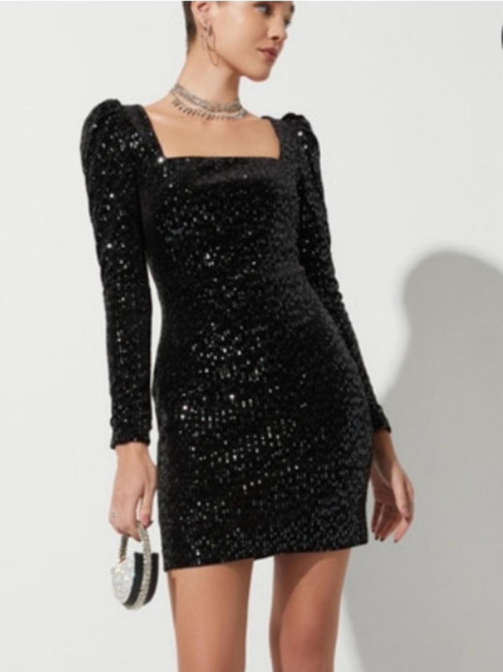 Audrey Parks Black Sequin Bodycon Dress Small